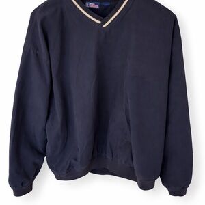 PGA TOUR Navy Pullover with Cream Stripe Trim